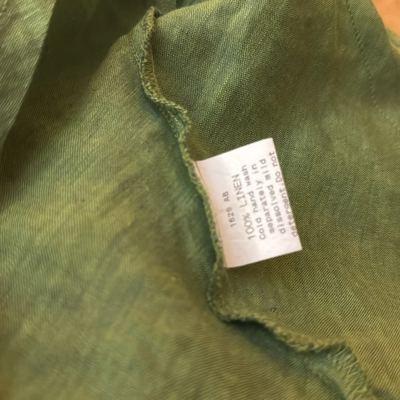 90s Perri Cutten VNTG Green Linen Cardigan Ruffle Trim Size 8 - Picture 3 of 5